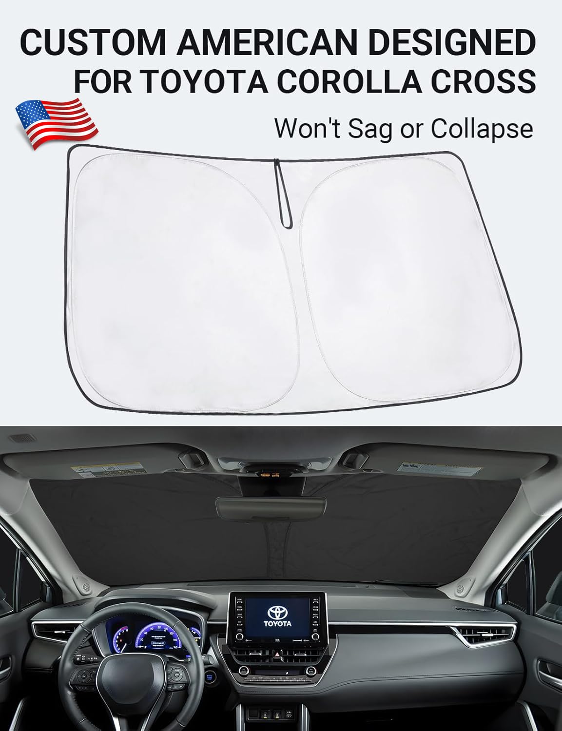 Proadsy 2025 Upgrade Windshield Sun Shade Custom Fit 2022-2024 2025 Toyota Corolla Cross (Not For Corolla) 4-Layer Foldable Fron