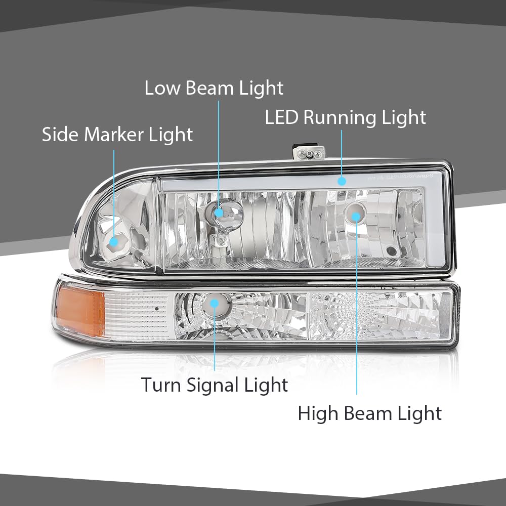 Cheda Led Front Headlights Assembly Headlamp Compatible With Chevy Blazer 1998-2005 & Fit Chevy S10 Pickup 1998-2004 Clear Lens