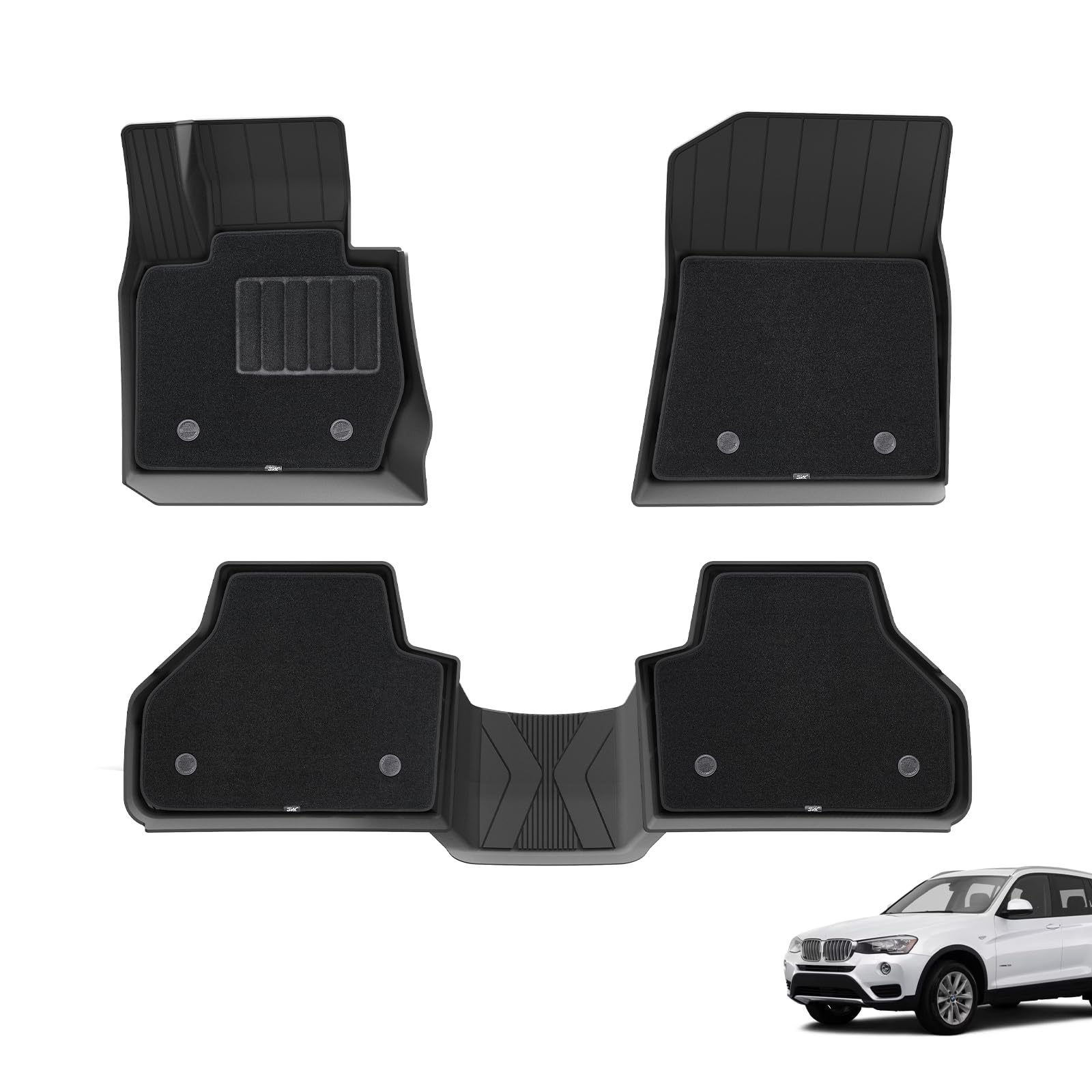 3W Floor Mats & Carpets (1St And 2Nd Rows) Fit For Bmw X3 2011-2017, Tpe All-Weather Harmless Heavy Duty Floor Liner Accessories