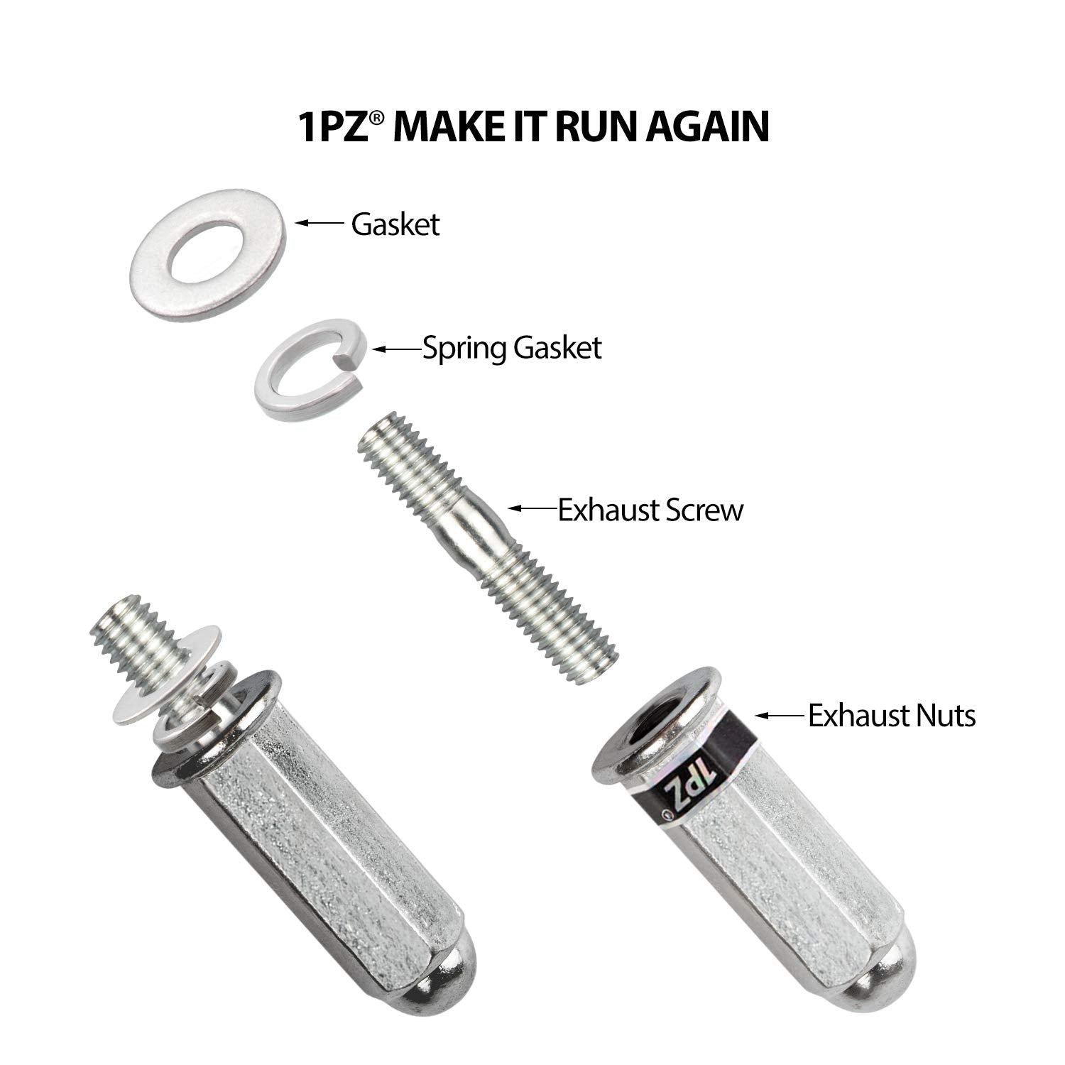 1Pz Ebg-Sl1 Exhaust Bolt And Gasket For Gy6 50 Cc 70Cc 90 Cc 110Cc 125 Cc 150Cc Scooters Atvs Go Karts Moped Quad 4 Wheeler Dune Buggy Sandrail Taotao Sunl Coolster Jonway Roketa (Silver)
