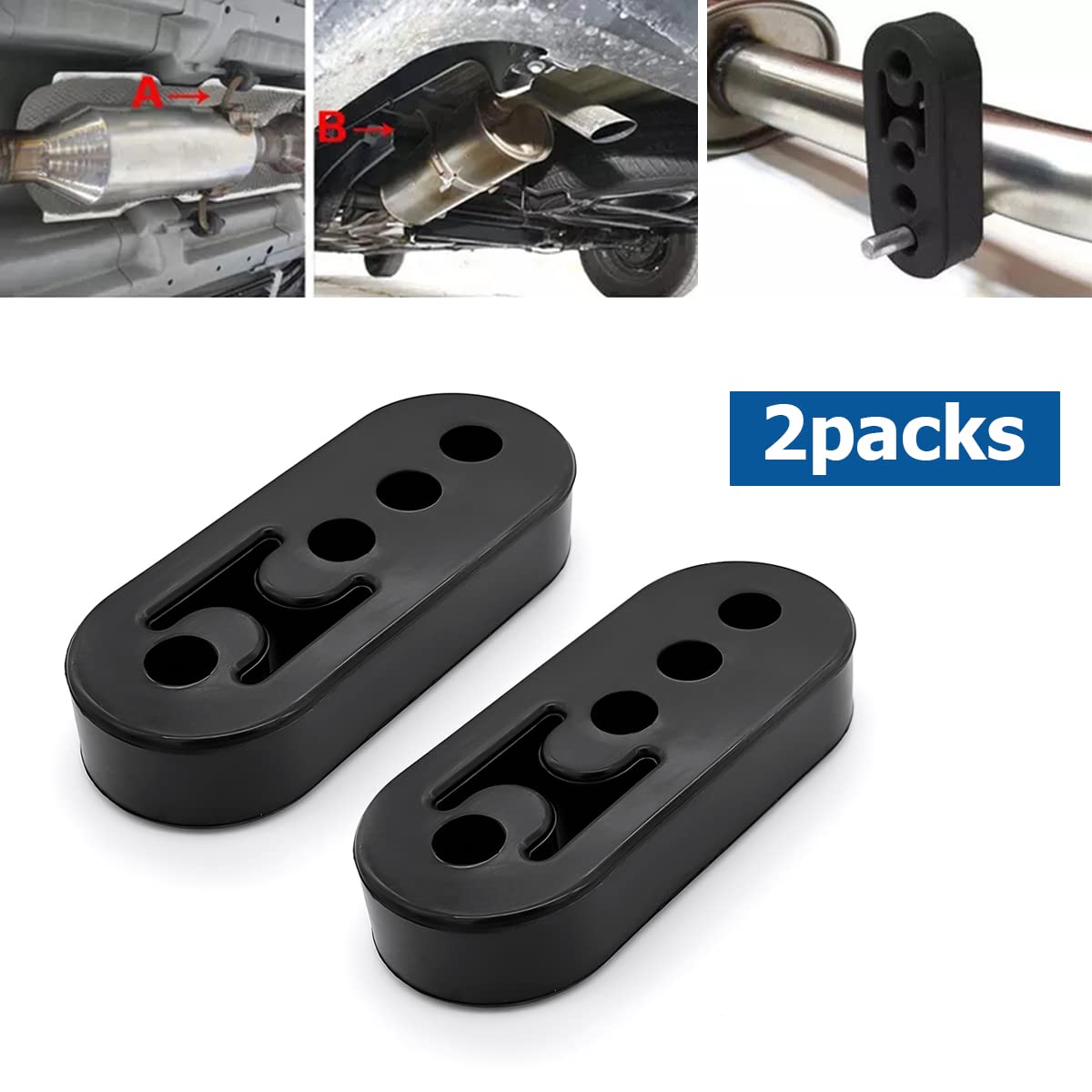 Exhaust Rubber Hanger, 2PCS Insulator Bushing Mount with 4 Holes, Adjustable Muffler Shock Absorber Bracket, Automotive Accessor