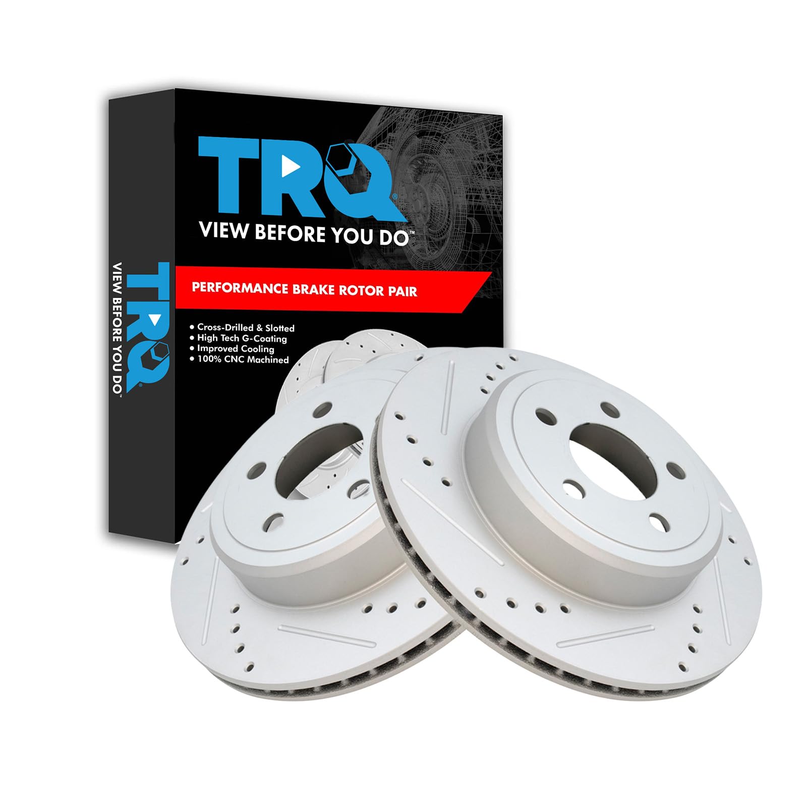 Trq Rear Performance Brake Rotors Set Premium G-Coated Compatible With 2005-2021 Chrysler 300 2009-2022 Dodge Challenger 2006-20