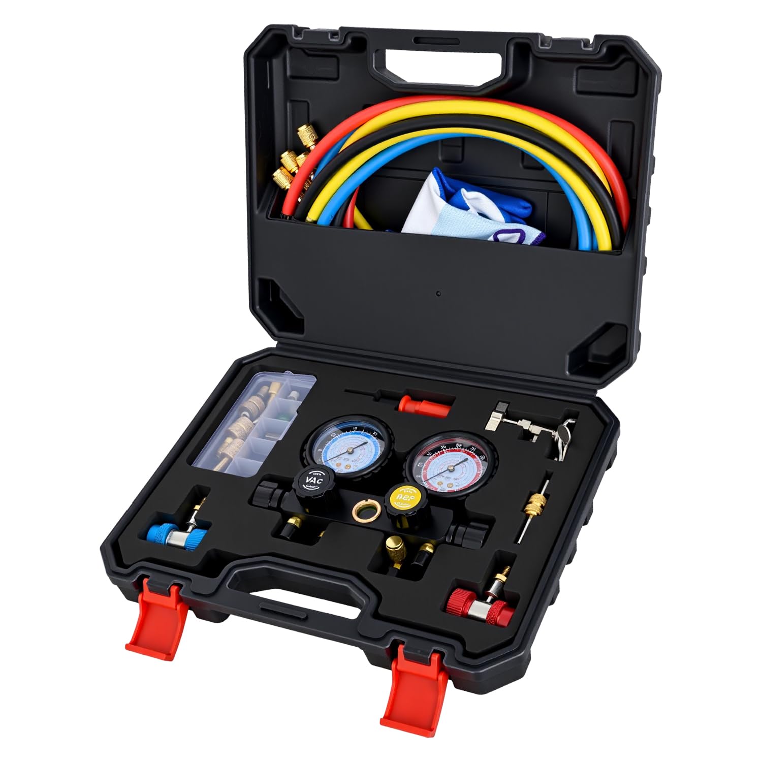 Nilight A/C Manifold Gauge Set Fits for R134a R410A R22 R404A 4-Way Auto HVAC Diagnostic Gauges Refrigerant Recharge kit with Ad