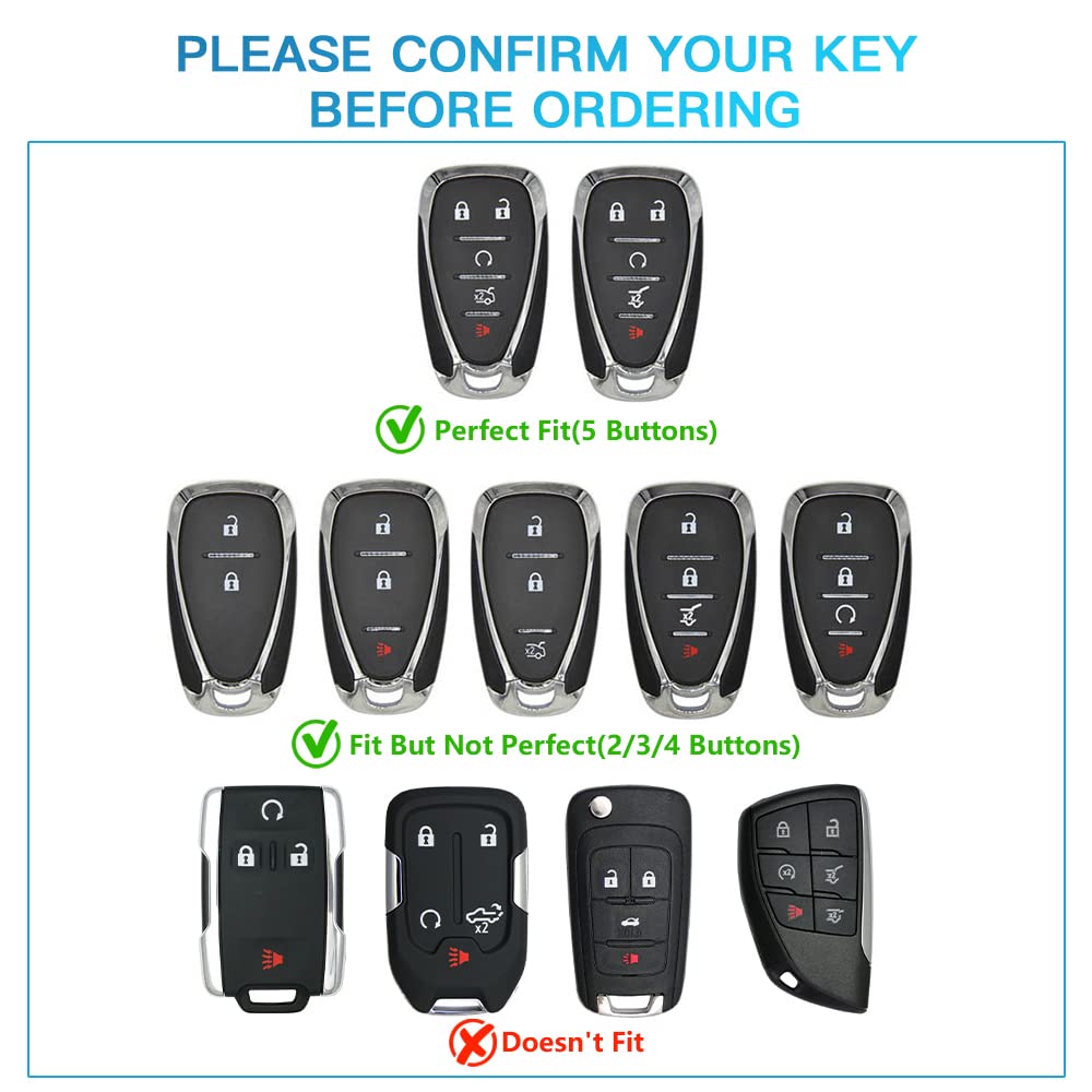 1797 Key Fob Cover Fit For Chevy Chevrolet Accessories Malibu Camaro Cruze Equinox Blazer Traverse Car Remote Case Shell Protector Men Women 5 Button White Silver Tpu