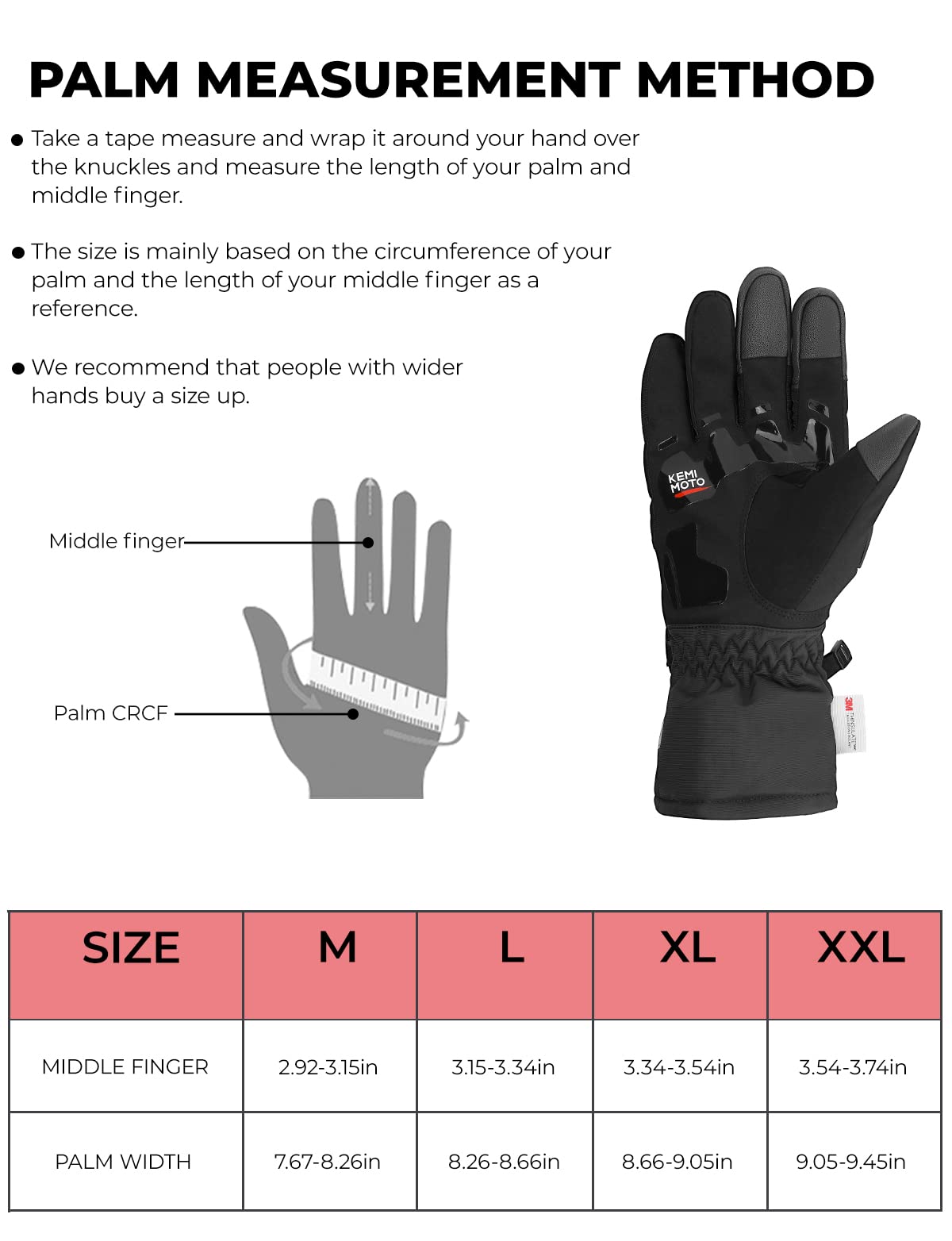 Kemimoto Winter Motorcycle Gloves, Rainproof Riding Gloves With Touchscreen, Motorcycle Winter Gloves For Men, Warm Motorcycle Gloves For Riding, Atv, Utv, Snowmobile - Red, Medium