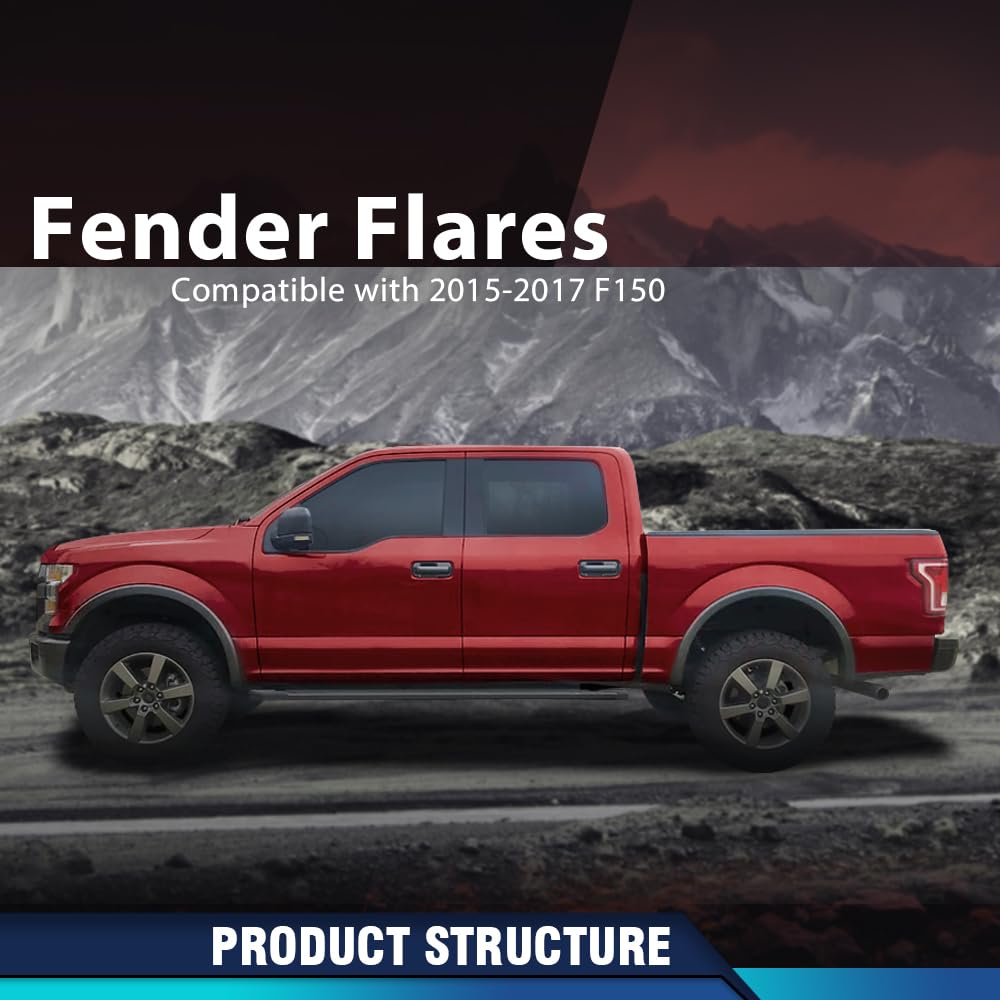 PIT66 Fender Flares Black Factory Style Compatible with Ford F150 2015-2017 Styleside