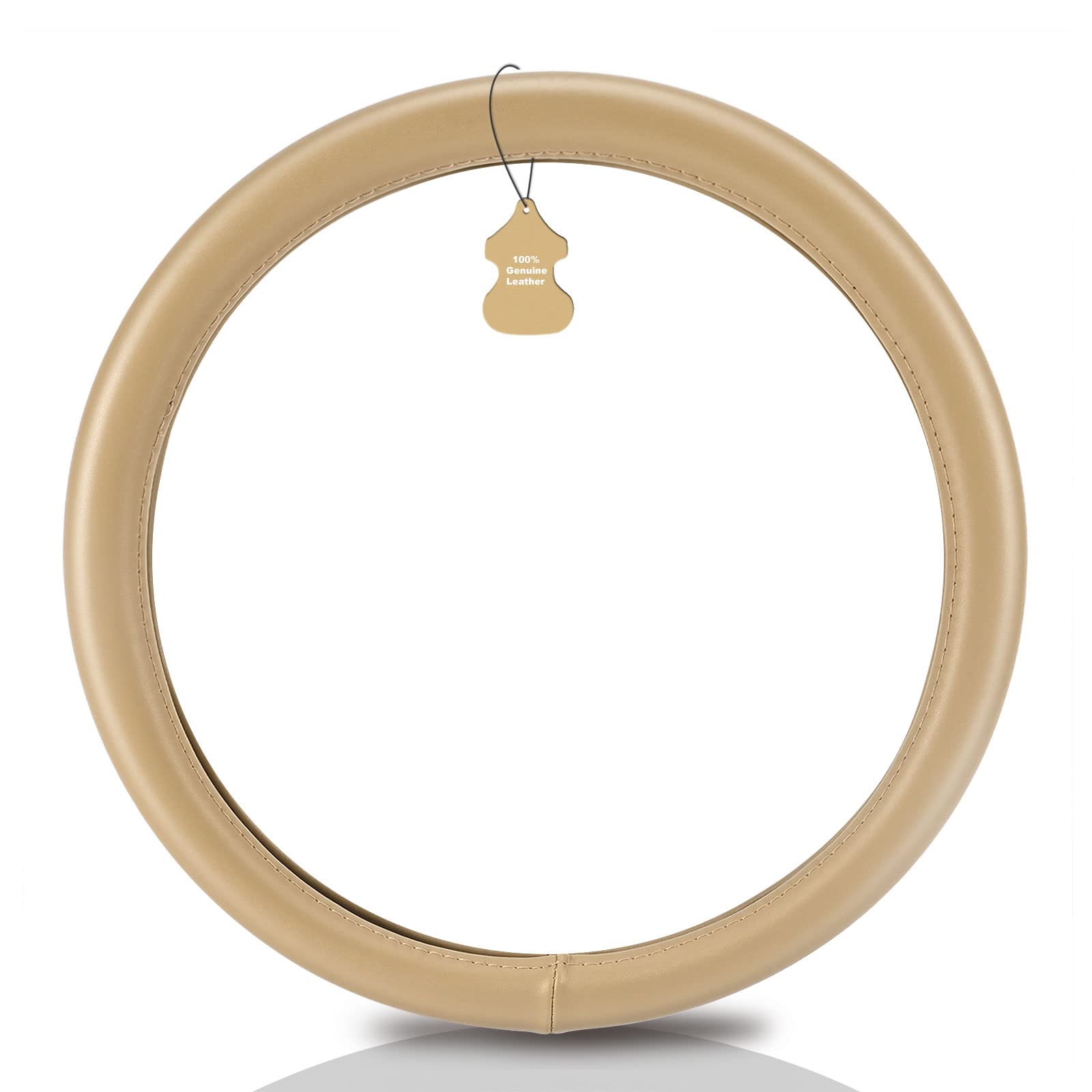 Haokay Heavy Duty Pure Cowhide Steering Wheel Cover Suv Car, Beige Genuine Leather Steering Wheel Cover Men Women Universal 14.5