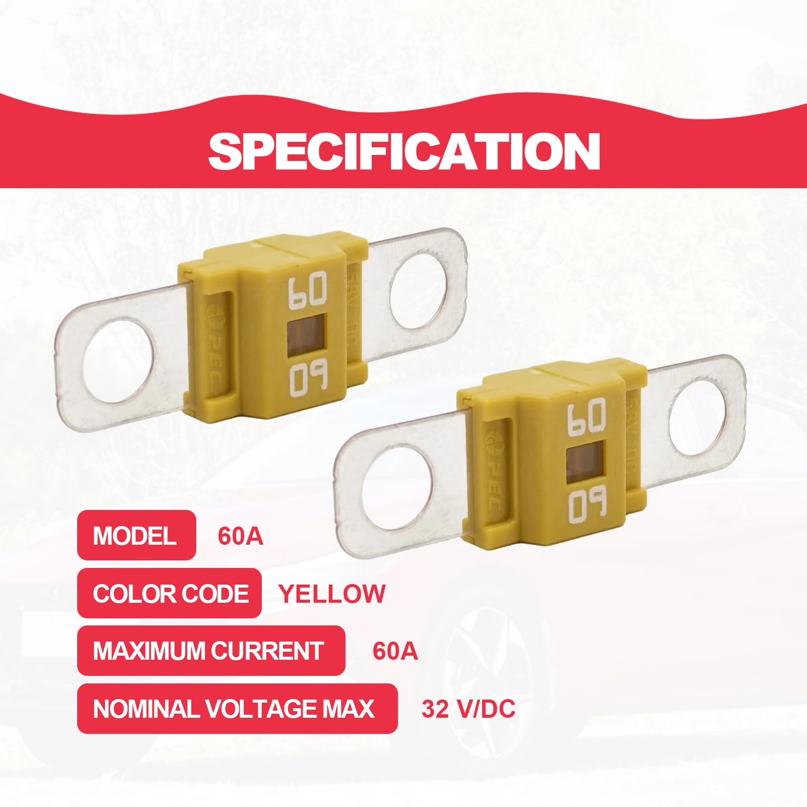 Pack of 3 AMI/Midi Fuse 60 Amp High Current Fuse Bolt-on Fuse, commonly Used in Cars, Trucks, Construction Vehicles, Agricultura
