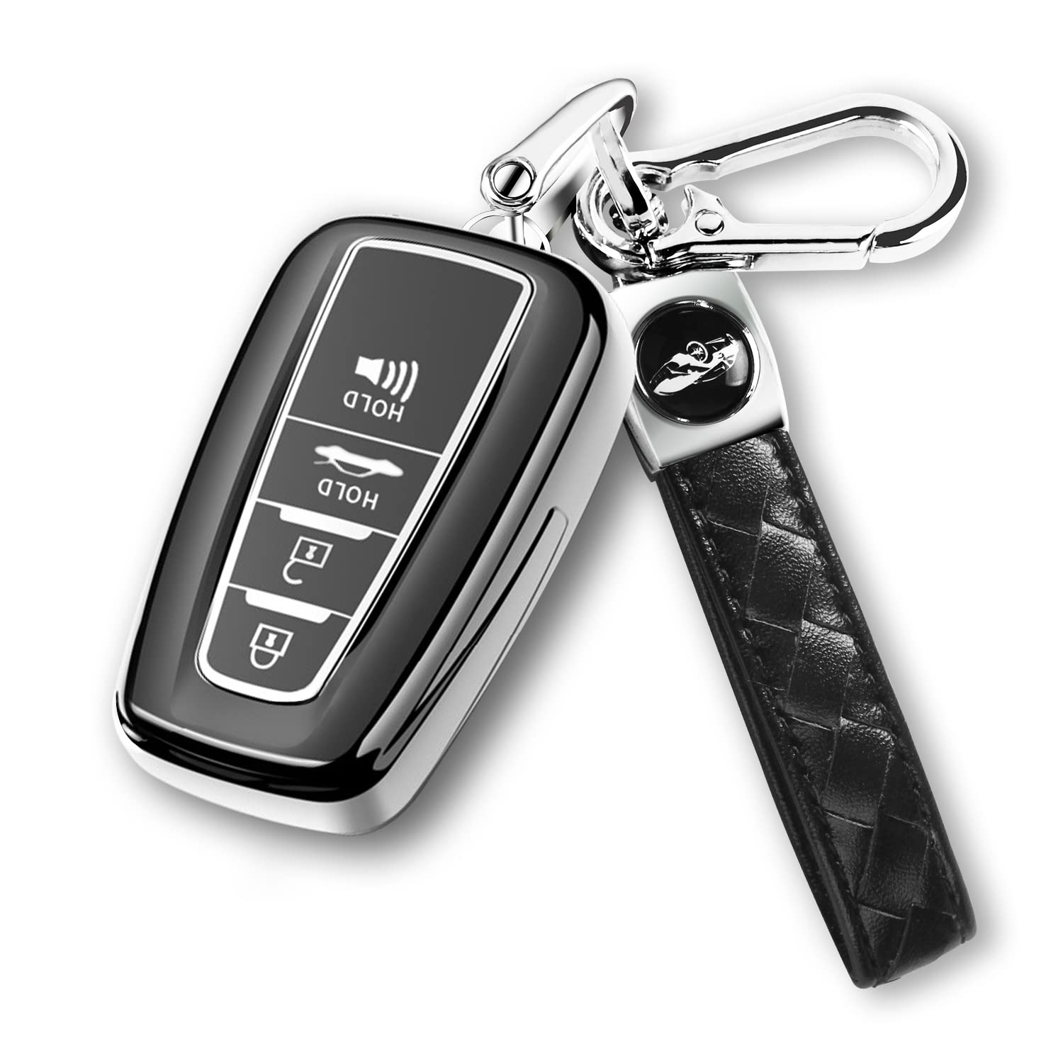 Qbuc For Toyota Key Fob Cover With Keychain Tpu Suitable For 2018-2022 Toyota Camry Rav4 Avalon C-Hr Corolla Highlander Gt86 (Style 1-Silver)