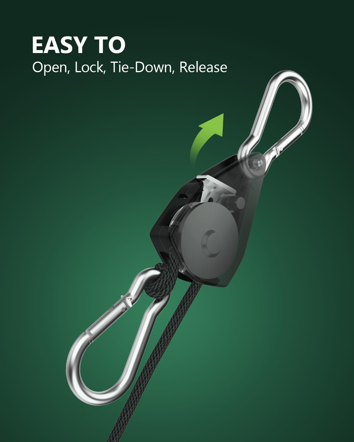 Staygrow 4-Pack 1/8' Adjustable Rope Hanger, Heavy Duty Ratchet Tie Down Strap With Reinforced Metal Gear, Ratcheting Pulley System Kayak Straps For Hanging Plants Grow Light And Various Tie-Down Uses