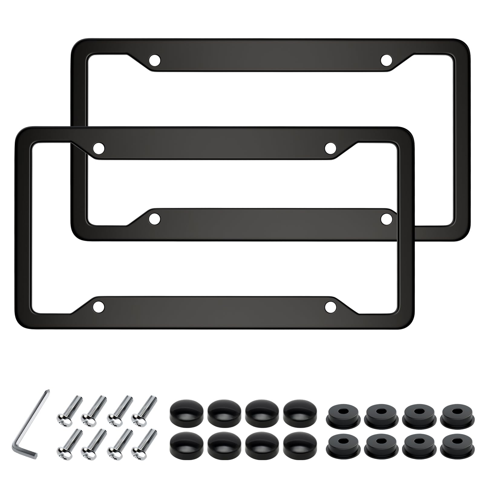 Black License Plate Frames 2 Packs, License Plate Covers,Universal Aluminum Tag Frame For Front And Rear Car Tags,Number Plate F