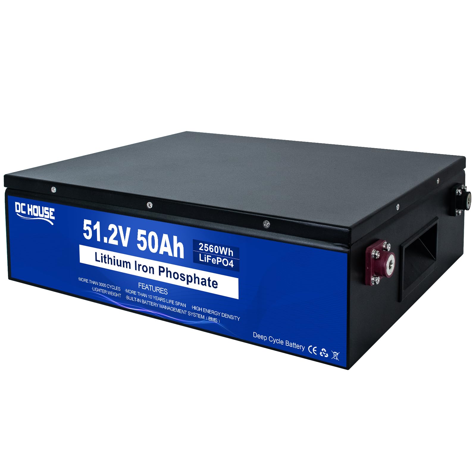 Dc House 48V 50Ah Lifepo4 Golf Cart Battery, Built-In 100A Bms-2C,Suitable For Both Club Car, Yamaha Golf Carts, Lithium Battery Perfectly For Ryobi Mowers, Trolling Motor, Off-Grid Solar System