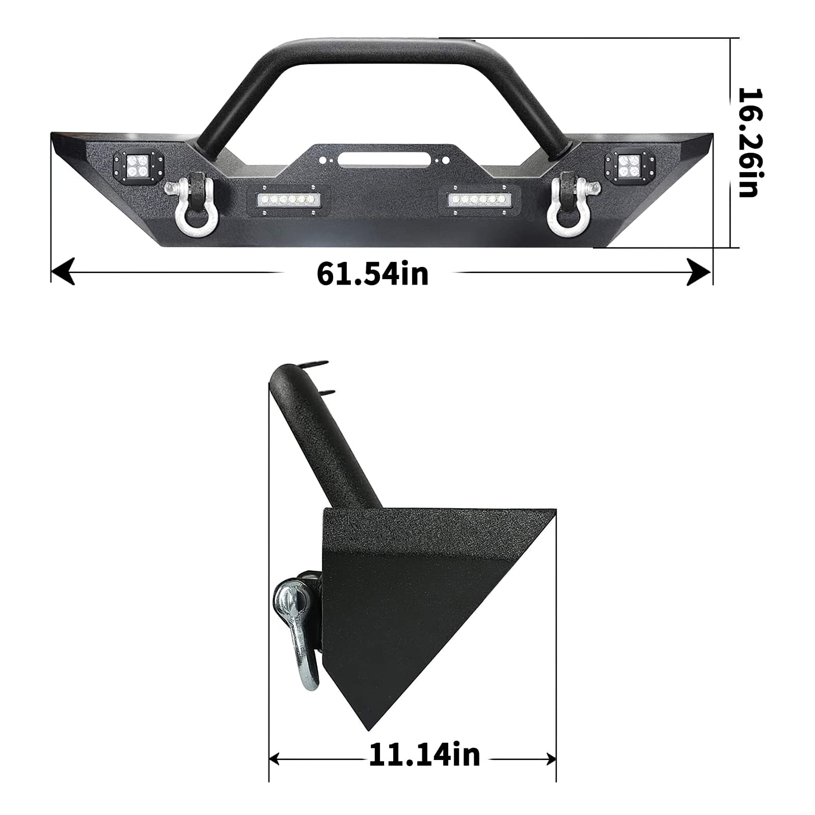 Ledkingdomus Front& Rear Bumper Compatible 07-18 Jeep Wrangler Jk &Unlimited Rock Crawler 4X Led Lights W/Winch Plate D-Rings, 2