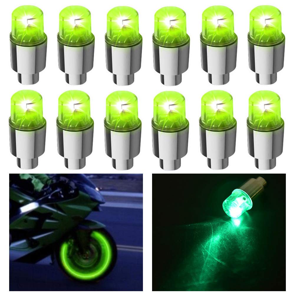 FICBOX 12 PCS LED Wheel Lights Flash Light Tire Valve Cap Lamp for Car Trucks Motorcycle Bike (Green)