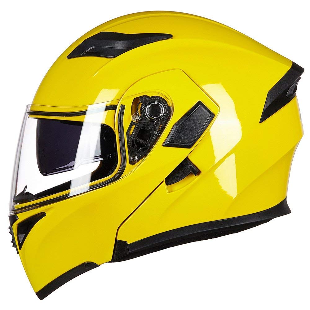 Ilm Motorcycle Dual Visor Flip Up Modular Full Face Helmet Dot 6 Colors Model 902 (L, Yellow)