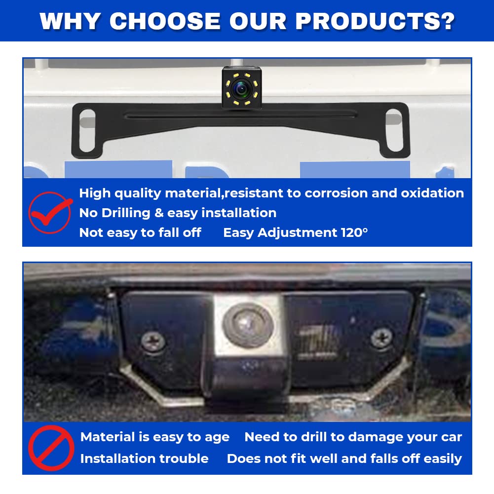 Backup Camera License Plate Bracket, Alpha Rider Universal Car Dash Cam Mirror Camera Kit, Rear Reverse License Plate Camera Mou