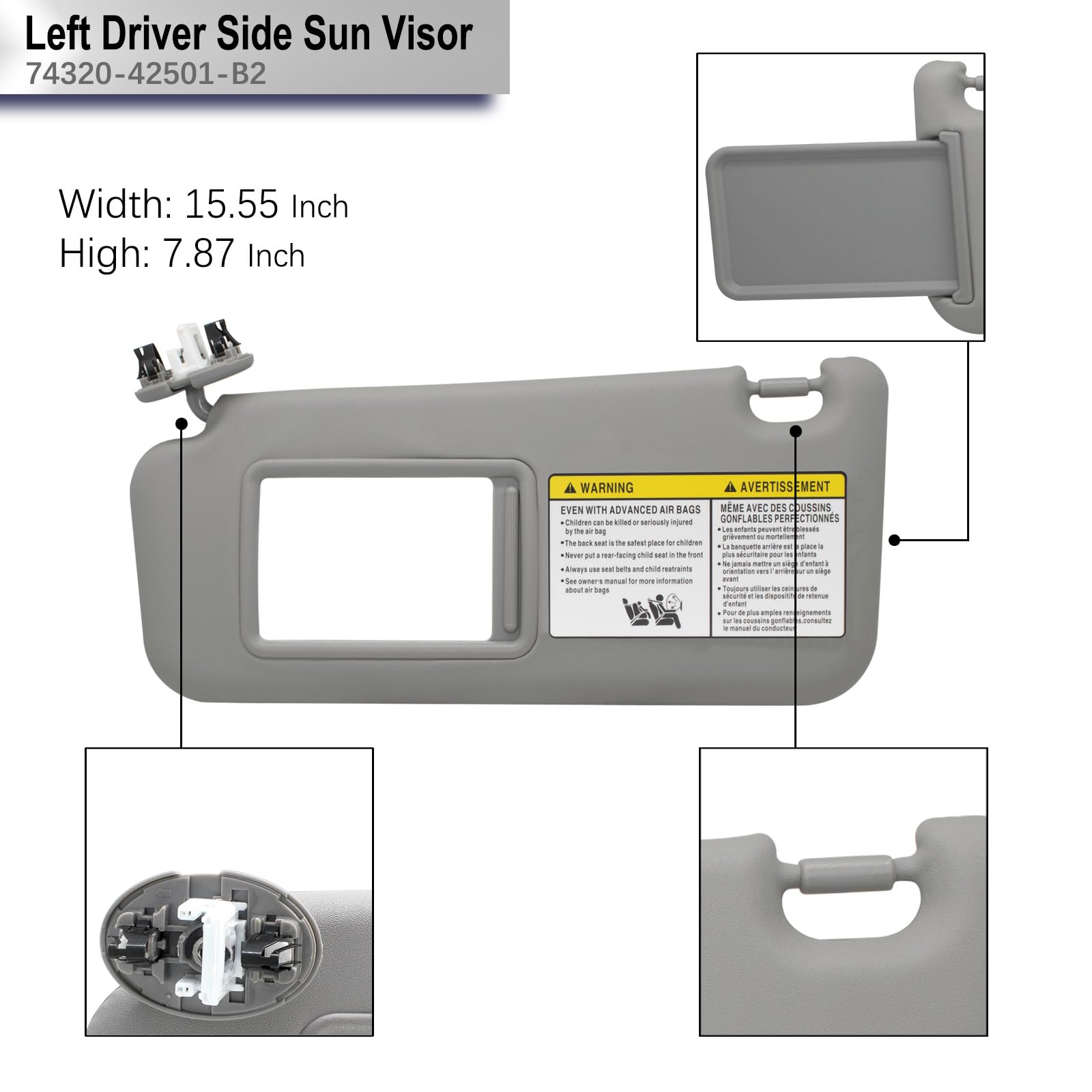 Driver Left Side Sun Visor Compatible With Toyota Rav4 2006 2007 2008 2009 2010 2011 2012 2013 With Light Replace 74320-42501-B2