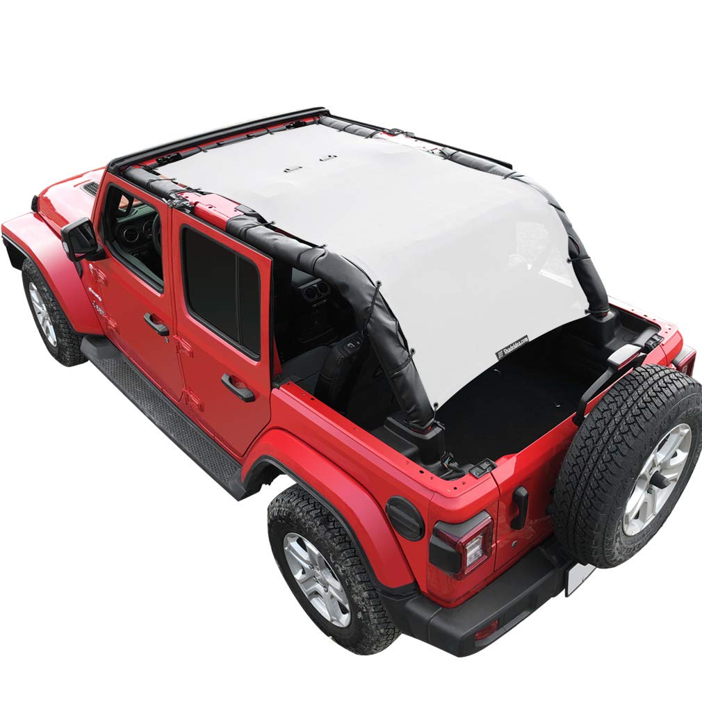 Shadeidea Sun Shade Top For Jeep Wrangler Jl Unlimited 4 Door Jlu Sunshade (2018-2023) Top Front+Rear+Trunk-White Mesh Screen Co
