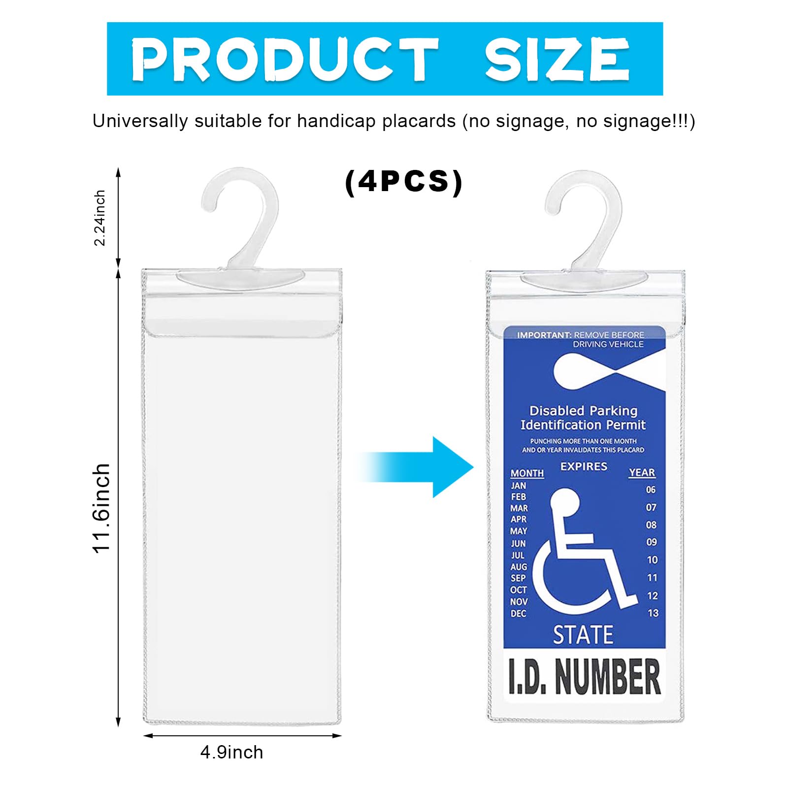 Povtii 4 Pcs Handicap Placard Holder, 11.6 ''    5 '' Ultra Transparent Disabled Permit Protective Cover For Sun Visor, Universa