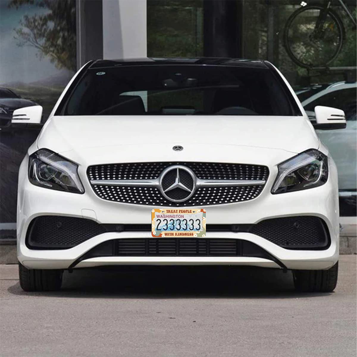 2Pcs Treat People With Kindness License Plate Frames Cover Holders Stainless Steel License Plate Cover With Screw Caps Cover And