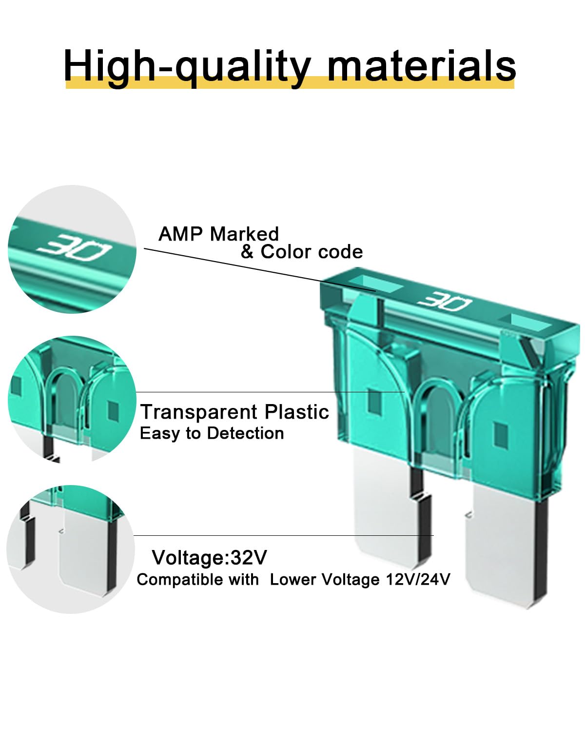 Riseuvo 50Pcs 30A Standard Car Fuses - 30 Amp Automotive Fuses(Ato/Apr/Ats), 32V (12/24V) Blade Fuse For Rv/Truck/Suv