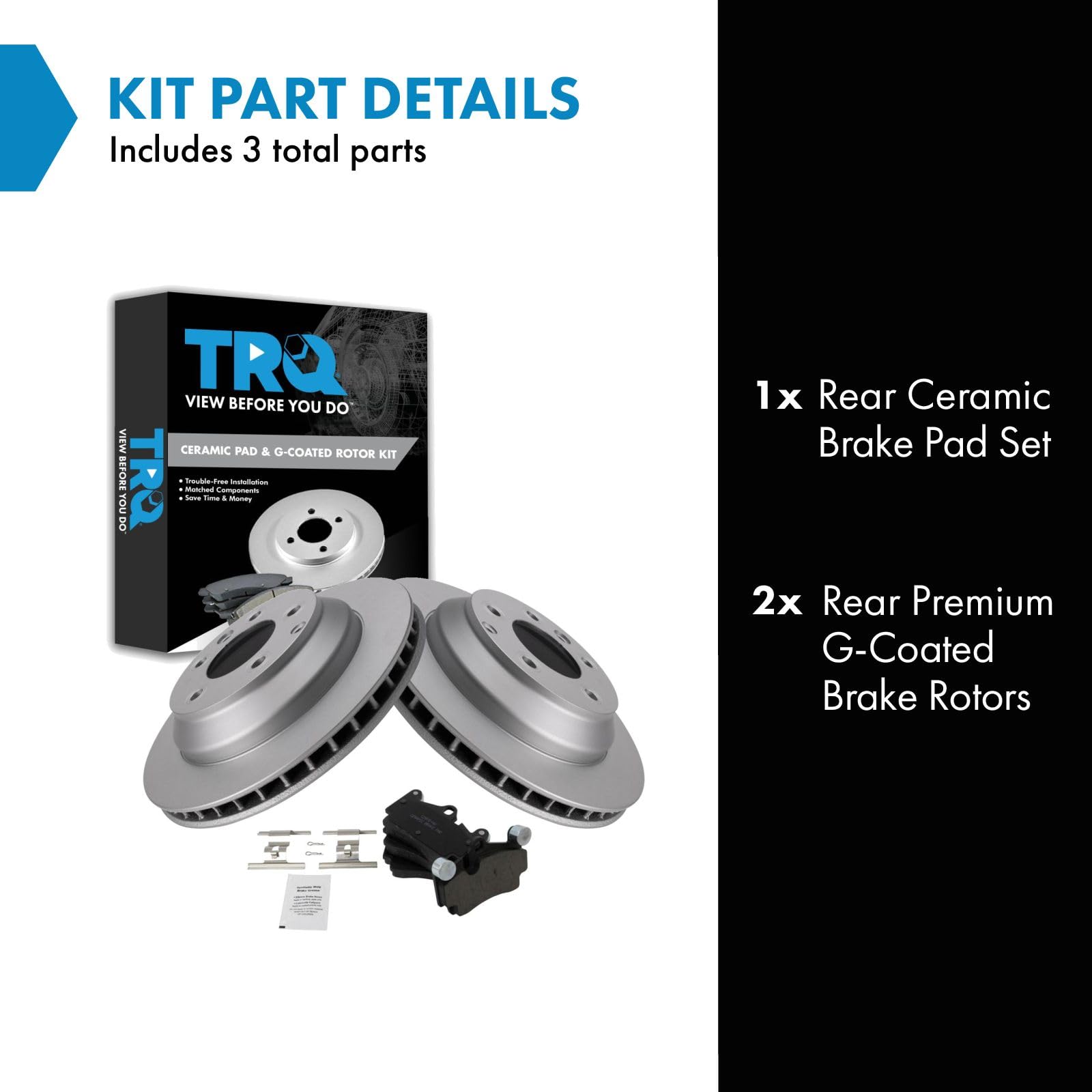 Trq Rear Brake Pad & Rotor Kit Brake Pads Brake Rotor Ceramic Premium G-Coated Compatible With 2007-2015 Audi Q7 2003-2010 Porsc