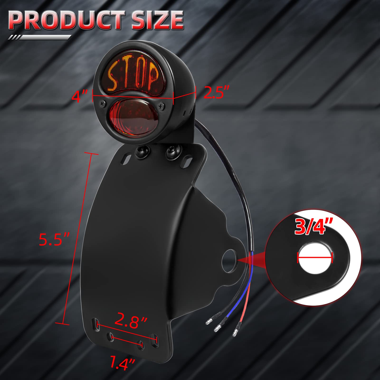 Amazicha 3/4' Motorcycle Led Tail Brake Light With Bracket, Ip67 Waterproof Motorcycle Side Mount License Plate Rear Light Compatible For Harley Sporster Bobber Chopper Yamaha Suzuki Honda Kawasaki