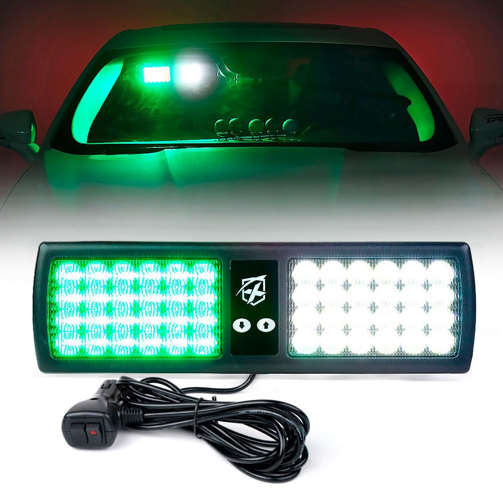 Xprite White Green 48Led Visor Strobe Flashing Lights Interior Windshield Sunshield Emergency Warning Lights For Police Voluntee