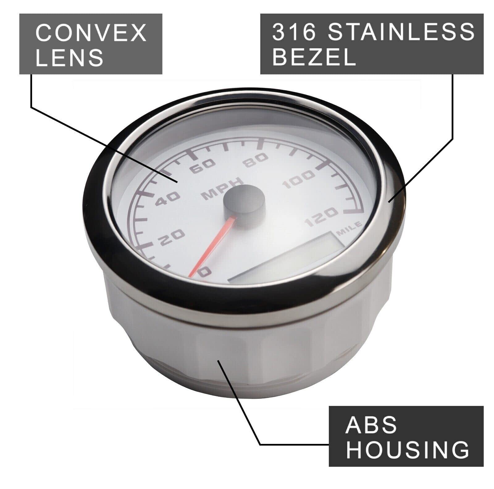 Motor Meter Racing W Pro 85Mm 3-3/8'' Gps Speedometer Digital Odometer 220 Kmh Waterproof White Dial Red Led For Car Truck Marin