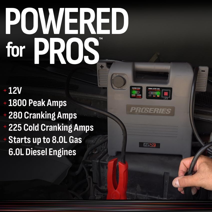 Schumacher Electric Car Battery Jump Starter & Portable Power Station - 1800 Peak Amps - 12V DC Power Outlet - with Overload & Short-Circuit Protection & Jumper Cables - DSR119