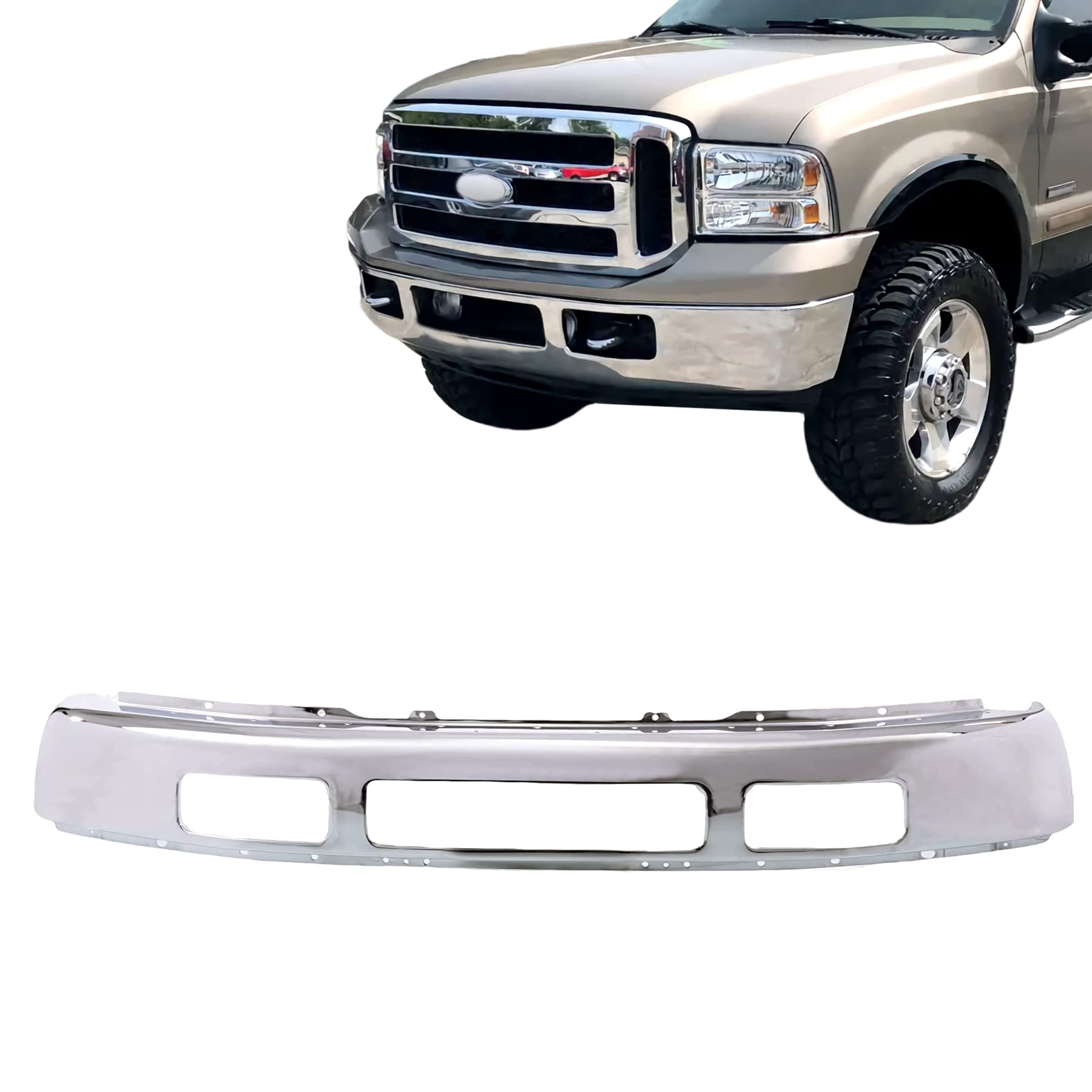 CarPartsDepot Front Bumper Face Bar Chrome Compatible With 2005-2007 Ford F250 F350 Super Duty Excursion Pickup 5C3Z17757BA FO10