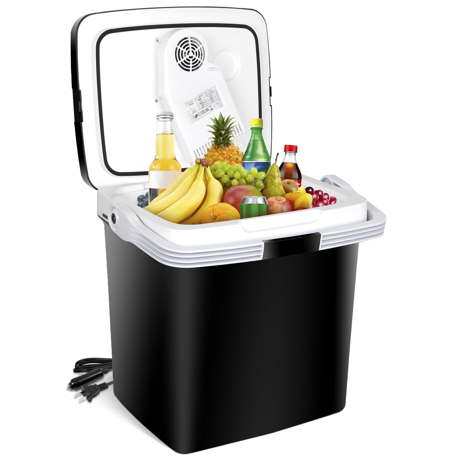 Zeny Mini Fridge Electric Cooler And Warmer For Car- 12V Dc Car Refrigerator With Automatic Locking Handle, 28 Quart Portable Ca