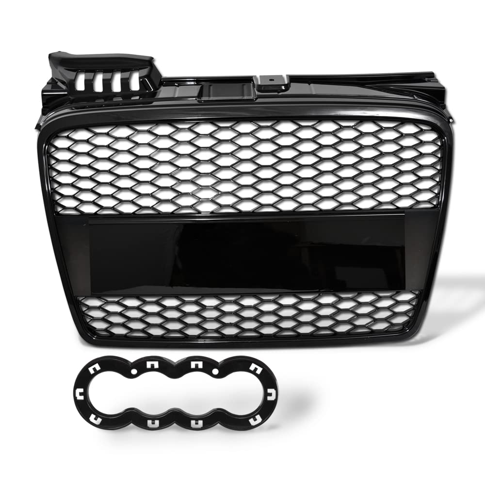 Tlaps 7422438564535 Compatible With 2005 2006-2008 Audi A4 B7 Glossy Black Rs-Honeycomb Mesh Front Bumper Grill Grille With Emblem Base