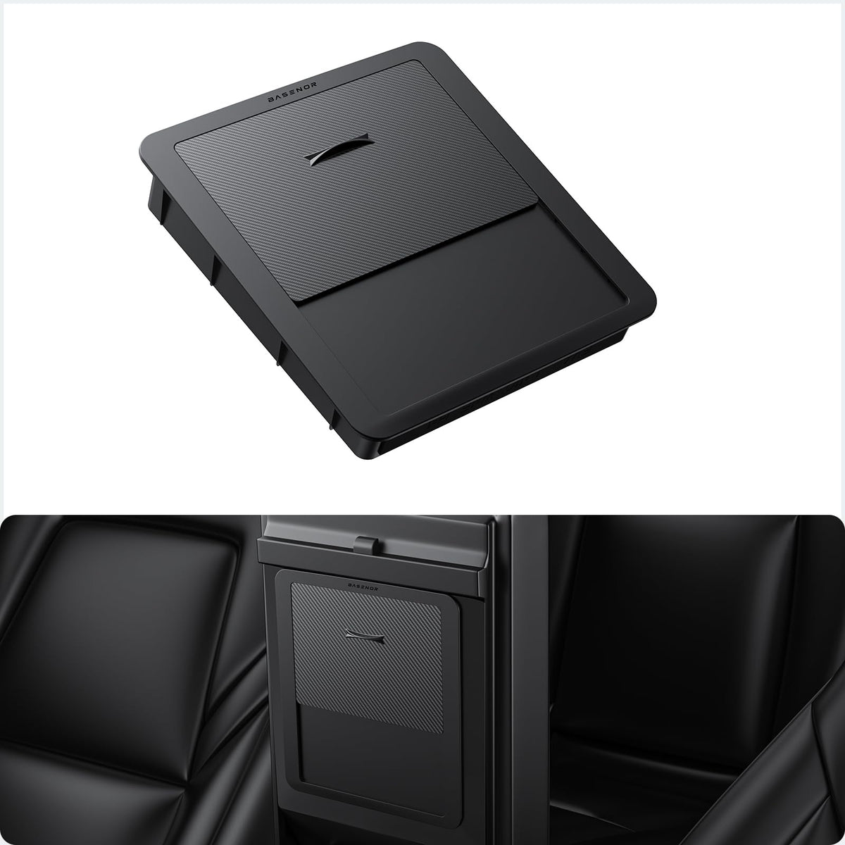 BASENOR Upgraded Tesla Model Y Model 3 Armrest Hidden Storage Box [Carbon Edition] [Powerful Magnetic] Center Console Secret Com
