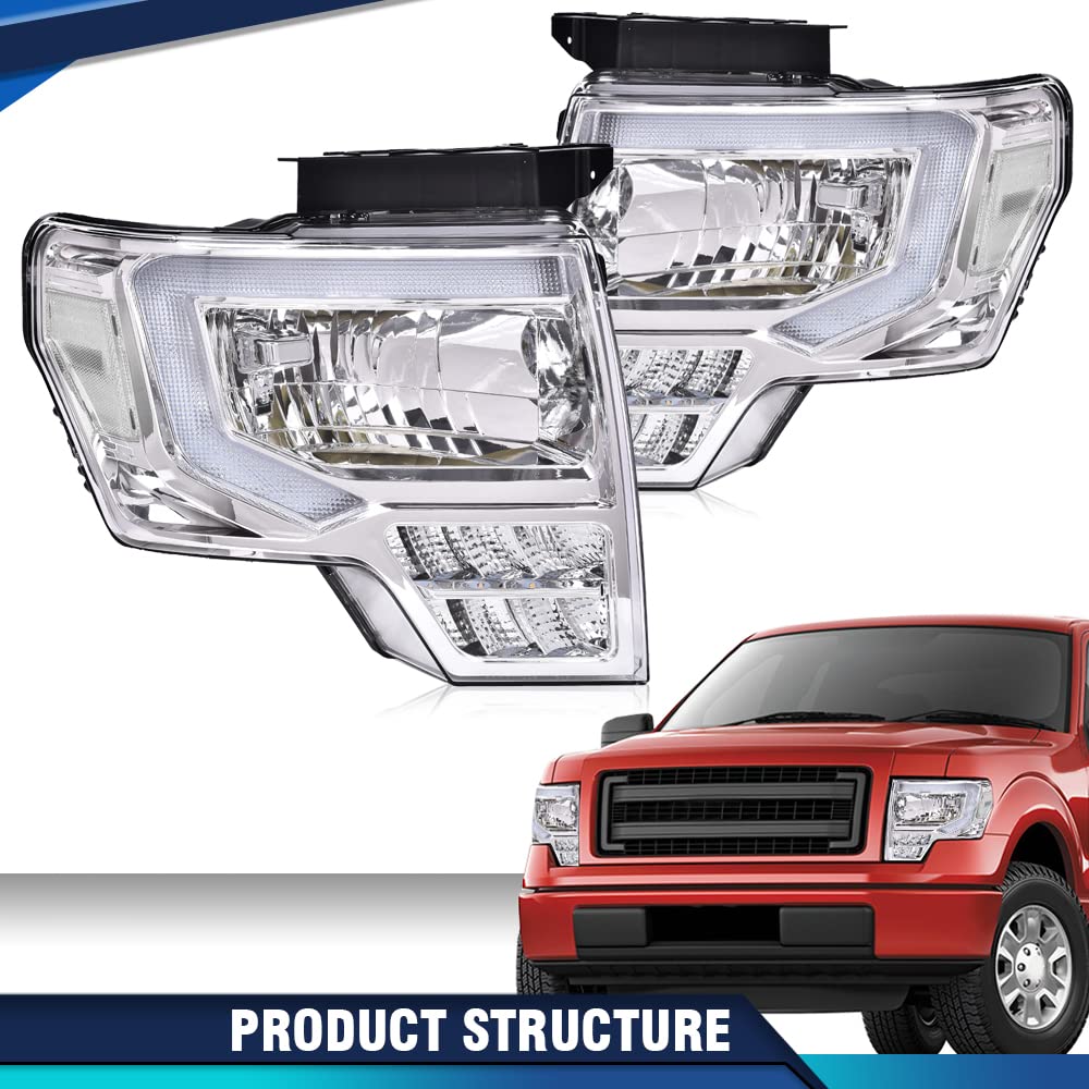 Pit66 Led Headlight Assembly Compatible With Ford F150 2009 2010 2011 2012 2013 2014 Driver & Passenger Headlamps Assemblies Cle
