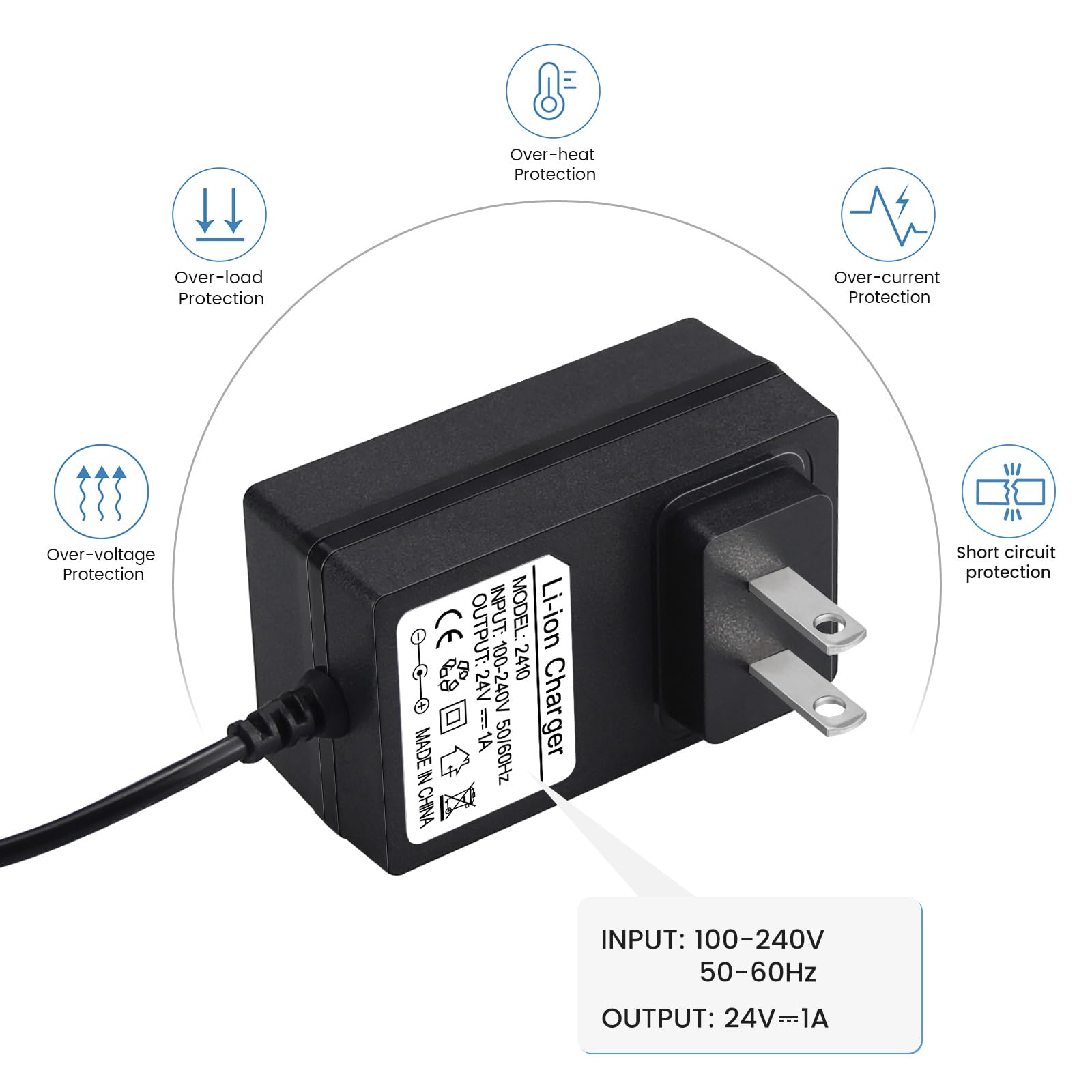 24V Battery Charger for Kids Ride On Car Toys, 24 Volt Power Adapter for Best Choice Products, Charging Cable with Indicator Lig