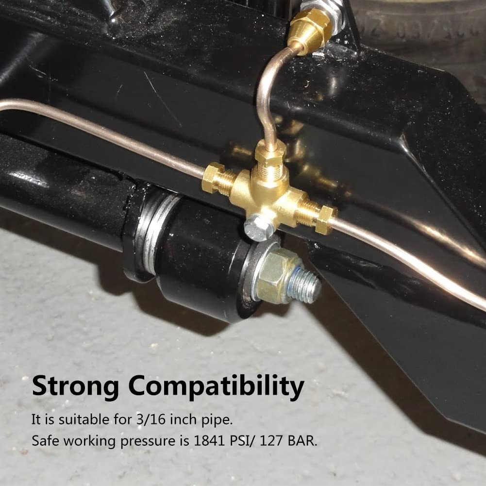 Watris Veiyi 3 Way T-Shape Brake Tee, T-Shape Brake Line Tee Union, Brake Tee Fittings With 3 Male Nuts Short Union M10 Fit For 3/16In Pipe 10Mm