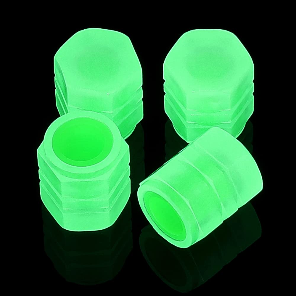 Valve Stem Caps, 4 Pack Universal Glow Car Tire Valve Caps Wheel Rim Dust Cover Fits Cars, Trucks, Bikes, Motorcycles, Bicycles