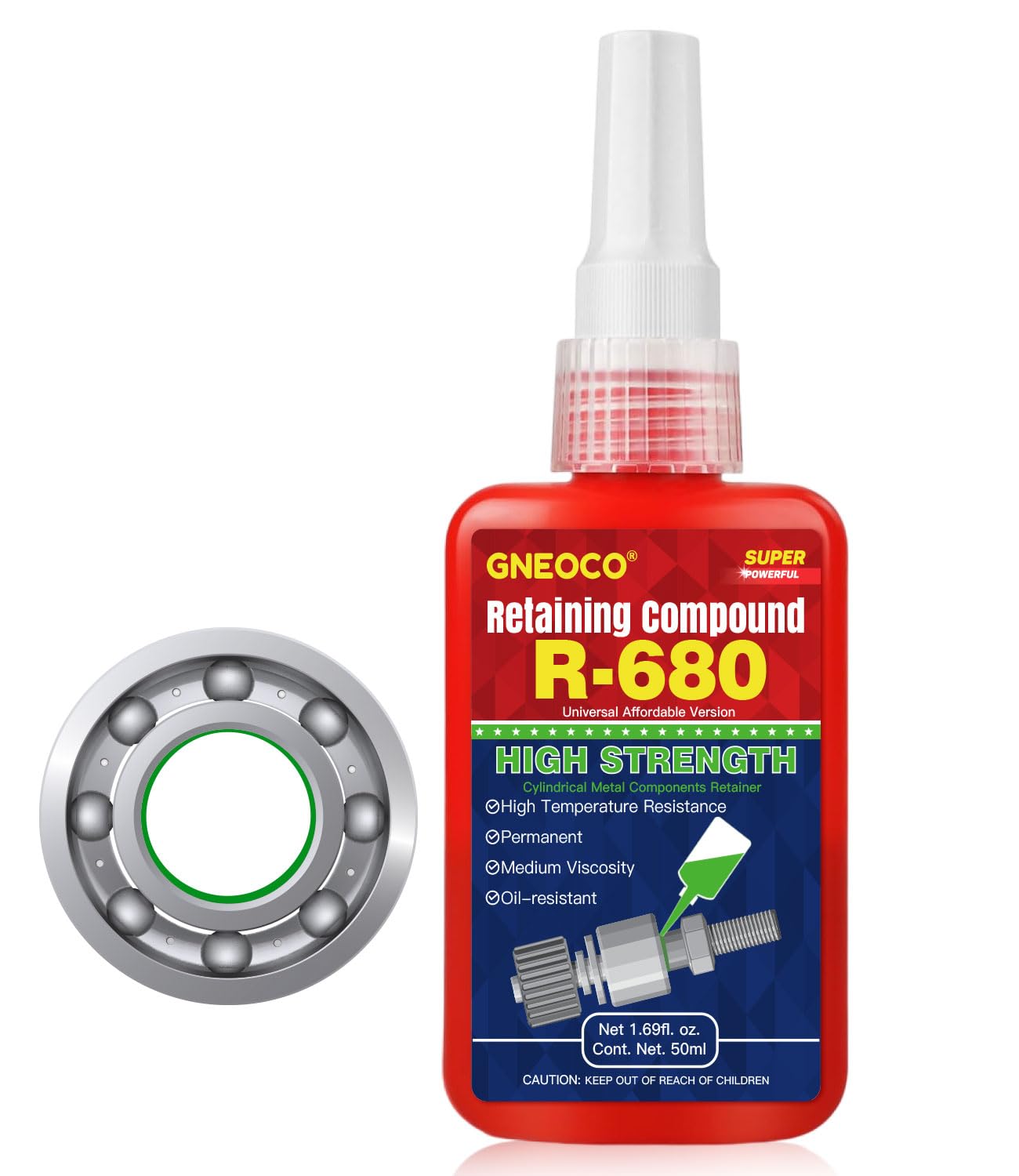 Threadlocker Green 680 1.69 Fl Oz/50 Ml, Thread Lock High Strength Lock Tight For Nuts, Bolts, Fasteners And Metals, Anaerobic C