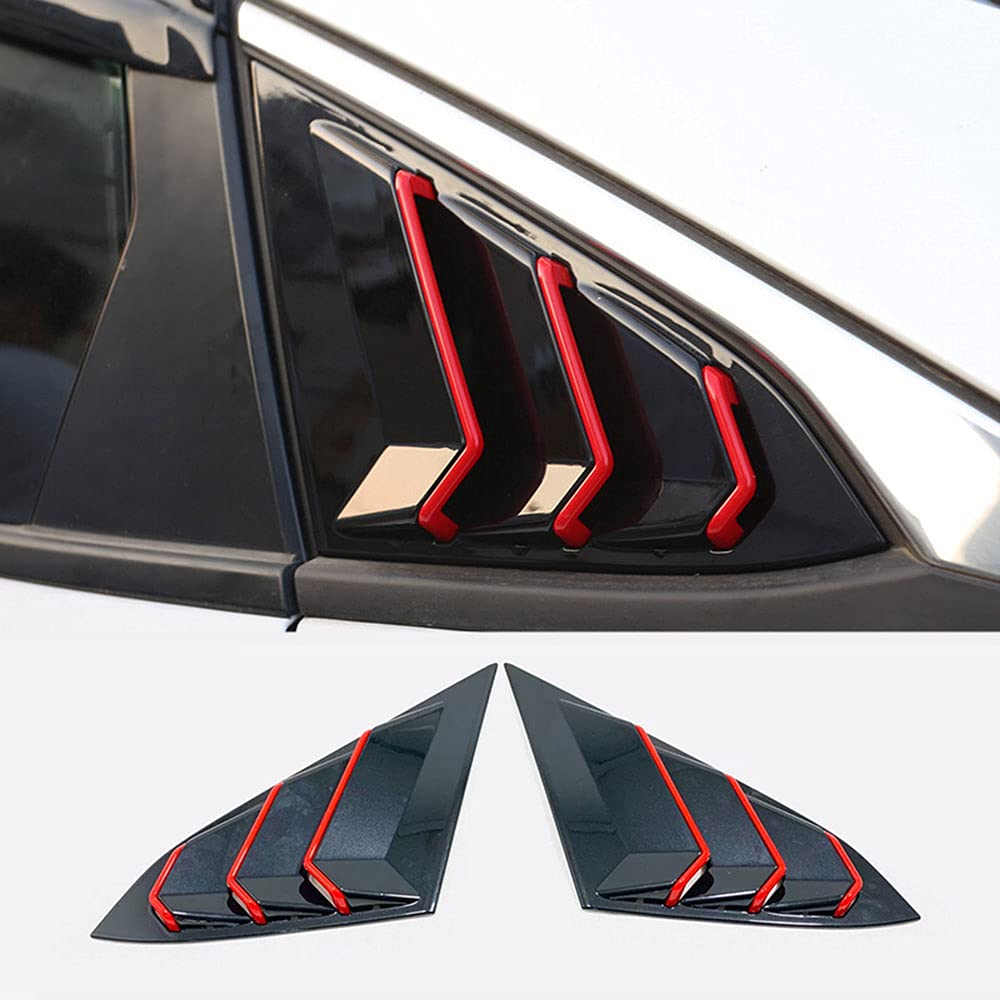 Machswon For 10Th Gen Civic Rear Side Window Louvers Racing Style Triangular Window Glass Blinds For Honda Civic Sedan 2021 2020 2019 2018 2017 2016 -Carbon Fiber With Red Trim
