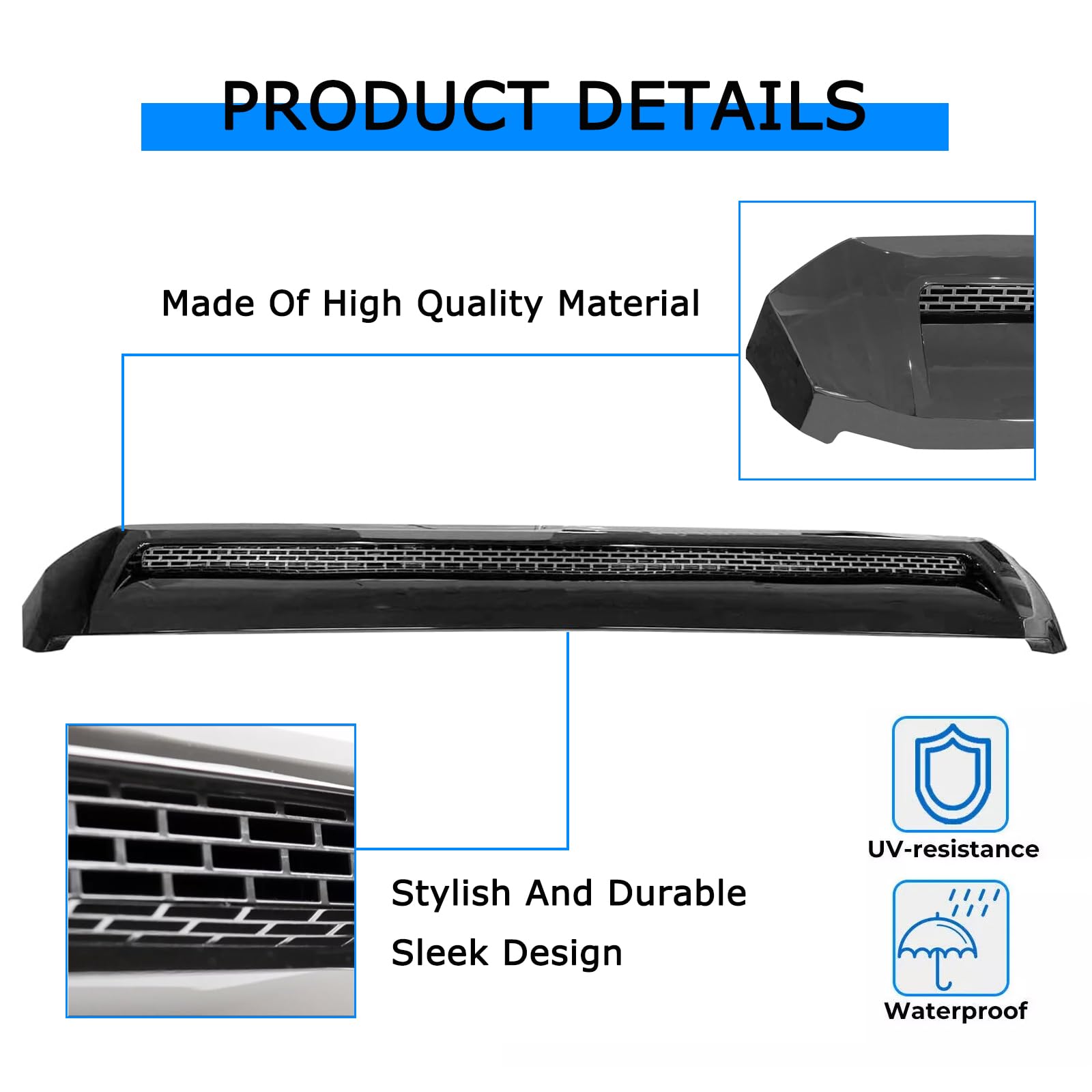Collect Light Black Front Upper Hood Bulge Molding Grille Trim for Toyota Tundra 2014-2021, Hood Scoop Accessory