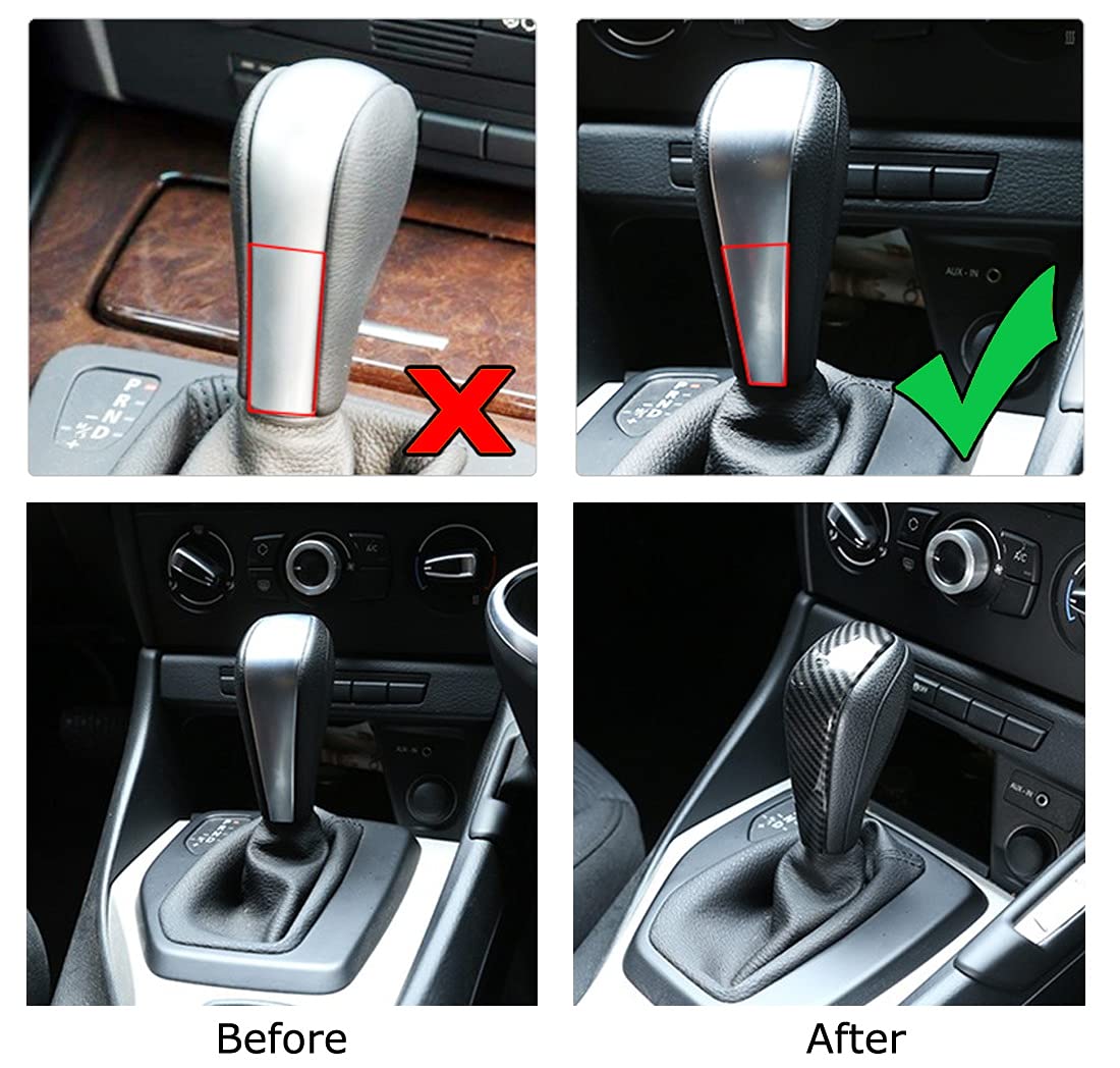 Ijdmtoy Glossy Black Carbon Fiber Pattern Shift Knob Cover Shell Compatible With Bmw E87 1 Series, E90 E92 3 Series E84 X1 Automatic Shifter