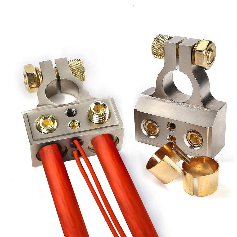 BRIGHTFUN Battery Terminal Connectors,0/2/4/8/10 Gauge Battery Terminal Connectors with Spacer Shims for Car Marine Truck Boat M