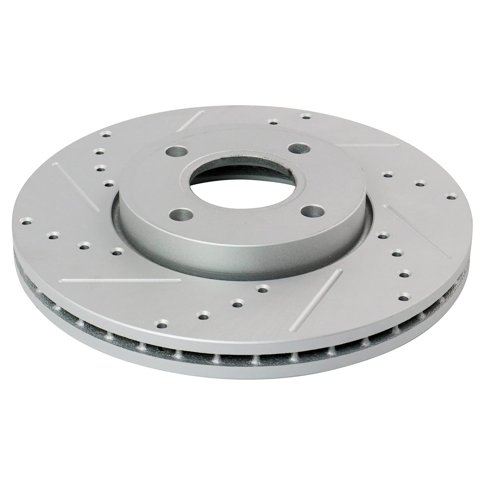 Trq Front Performance Brake Rotors Set Premium G-Coated Cross Drilled & Slotted Compatible With 2005-2007 Ford Focus