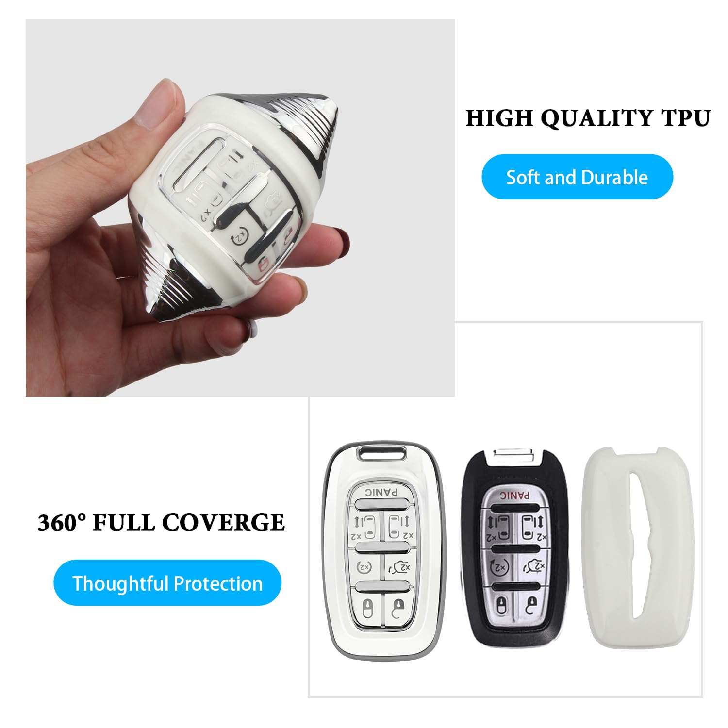 Key Fob Cover Fit For Chrysler Pacifica, 7 Button For 2017-2025 Touring, Pinnacle, Limited, Voyager, 2020 Proximity, Smart Key F