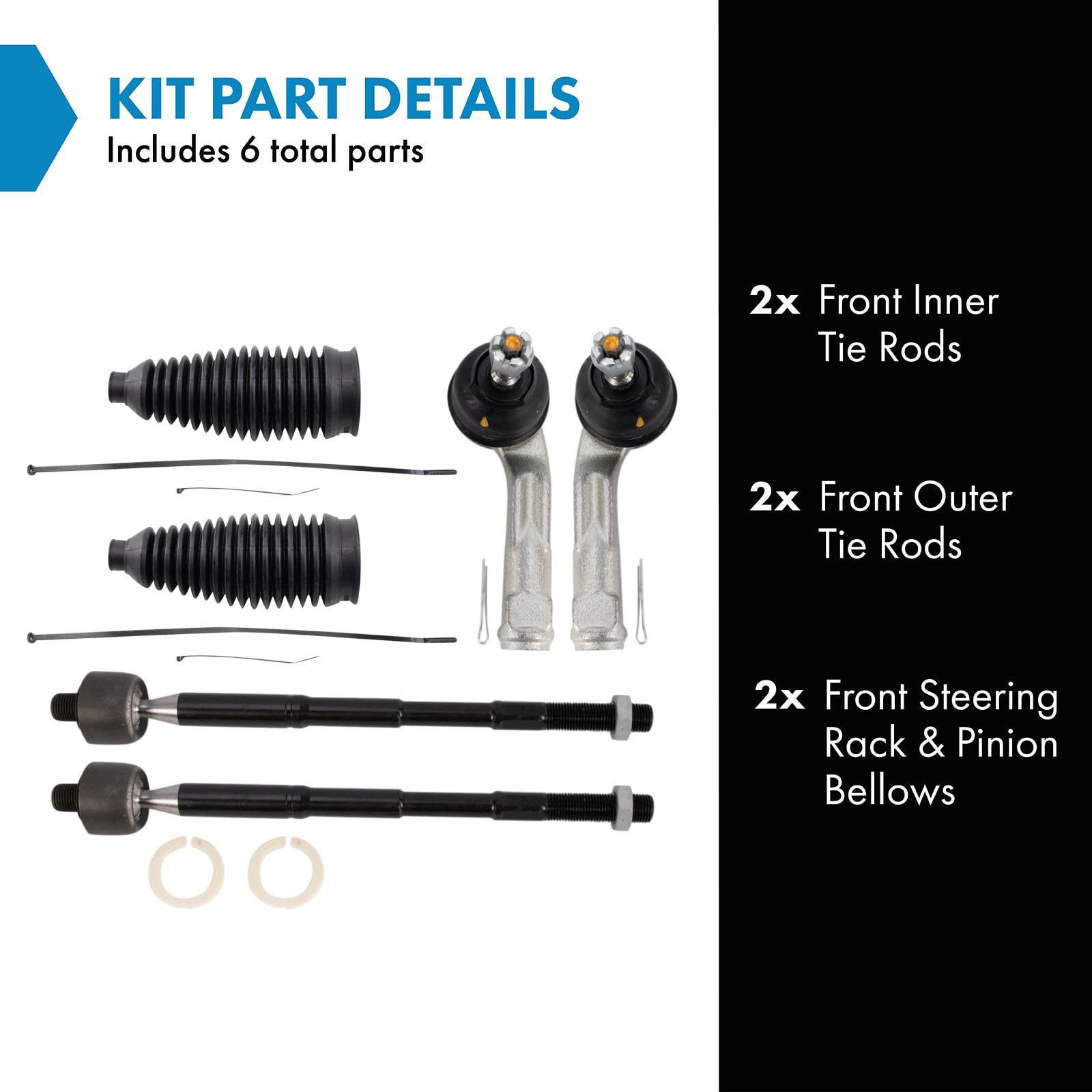 Trq Front Driver & Passenger Side Steering Kit Steering Rack & Pinion Bellow Tie Rod Compatible With 2016-2021 Hyundai Elantra 2