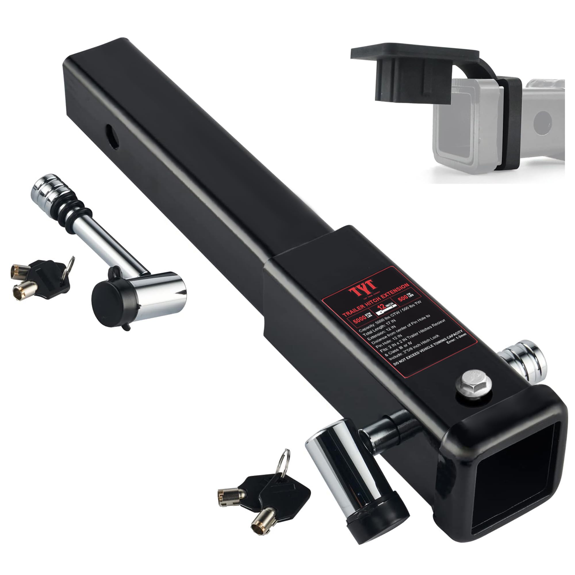 Tyt 12 '' Trailer Hitch Extension For 2 '' Receiver Tube Extender, Tube Extension Receiver With 2 Sets Of 5/8 '' Premium Hitch P