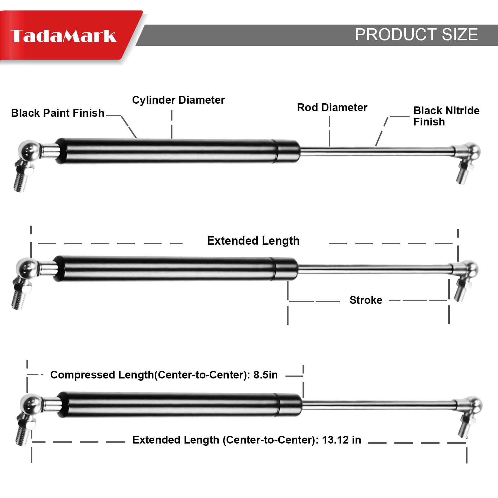 2 Pcs 13 Inch 100Lbs/445N Gas Strut Spring Shock With L Mount Brackets For Rv Bed Storage Large Storage Box Lid Truck Cap Camper