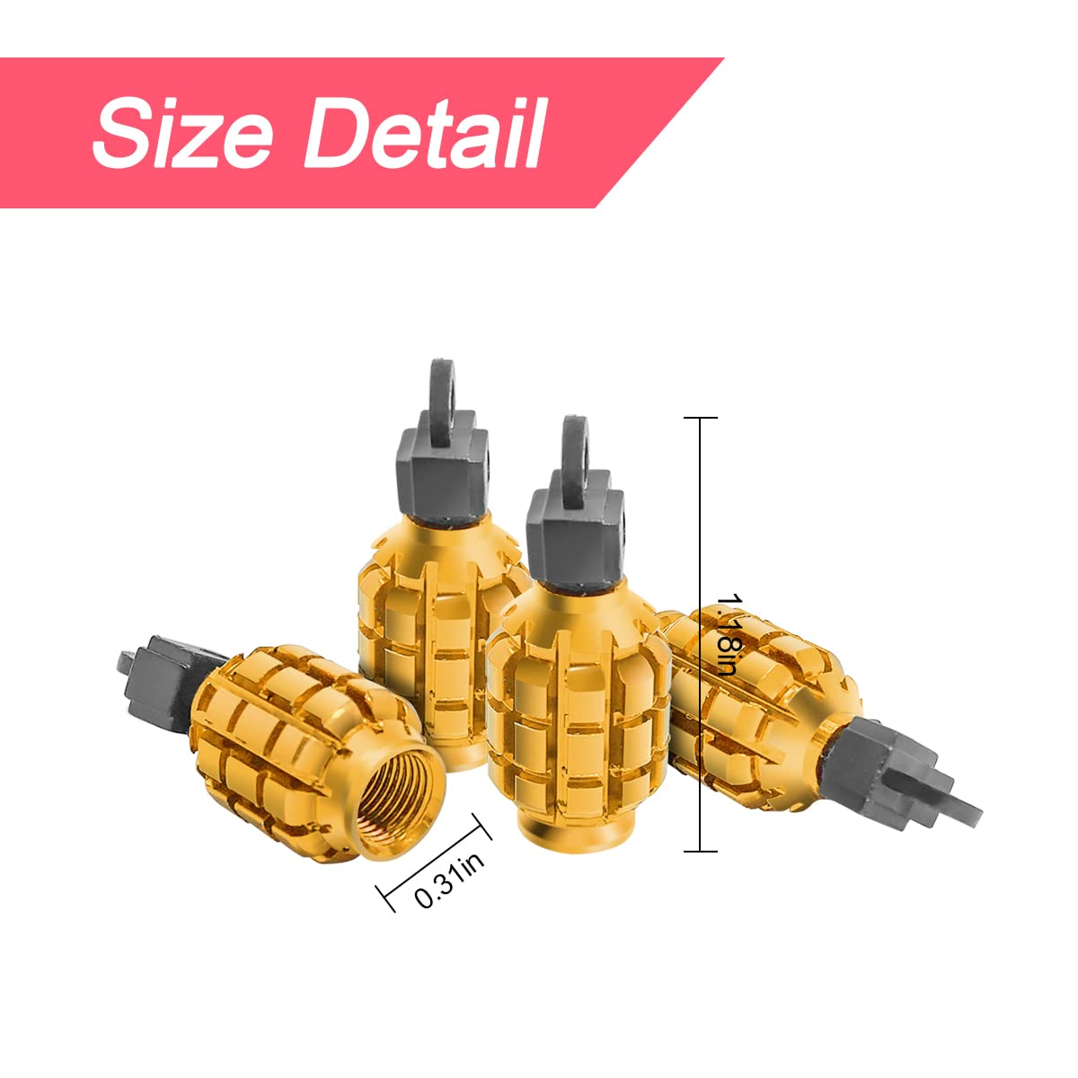 4 Pcs Car Tire Valve Stem Cap/Cover, Airtight Anti-Rust Valve Stem Caps Universal For Most Cars, Vehicles, Bicycles, Motorcycles And More, Cool Car Accessories For Men Women (Gold)