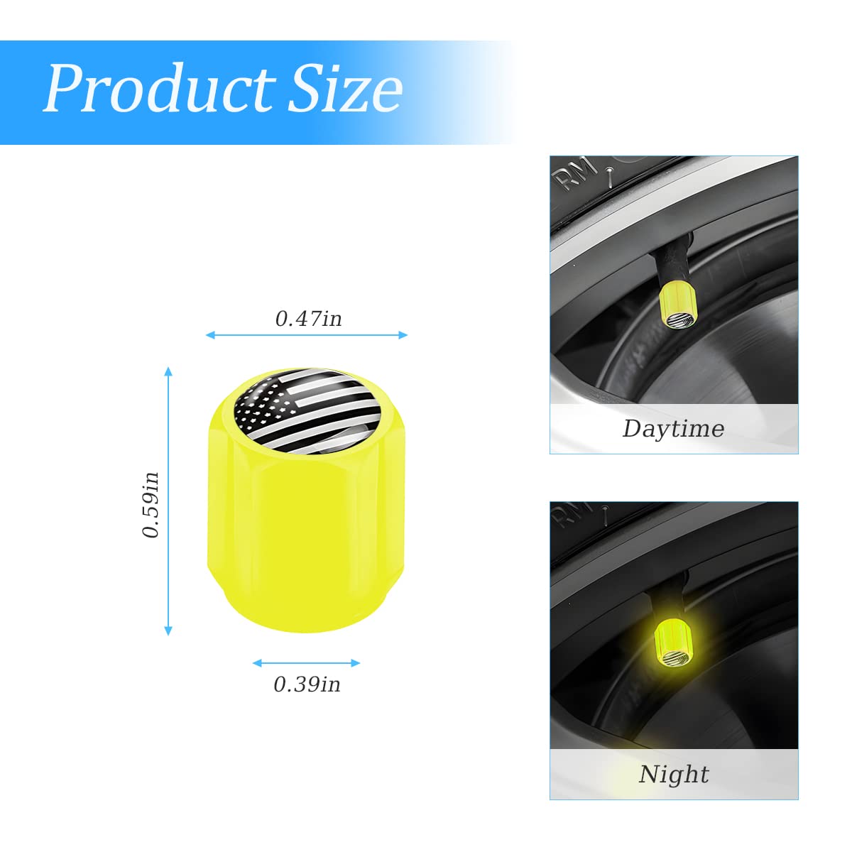 12Pcs Luminous Car Tire Valve Stem Caps, American Flag Valve Stem Caps, Universal Dustproof Corrosion Resistant Air Caps Cover,